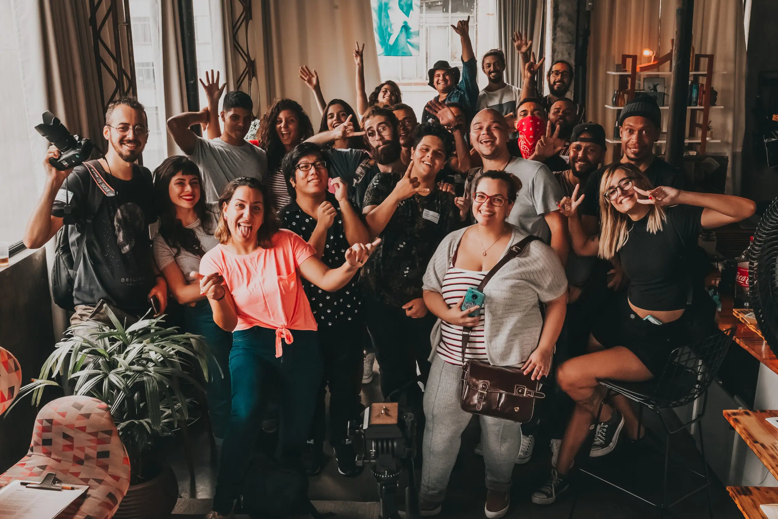 A large group of people smiling at the camera