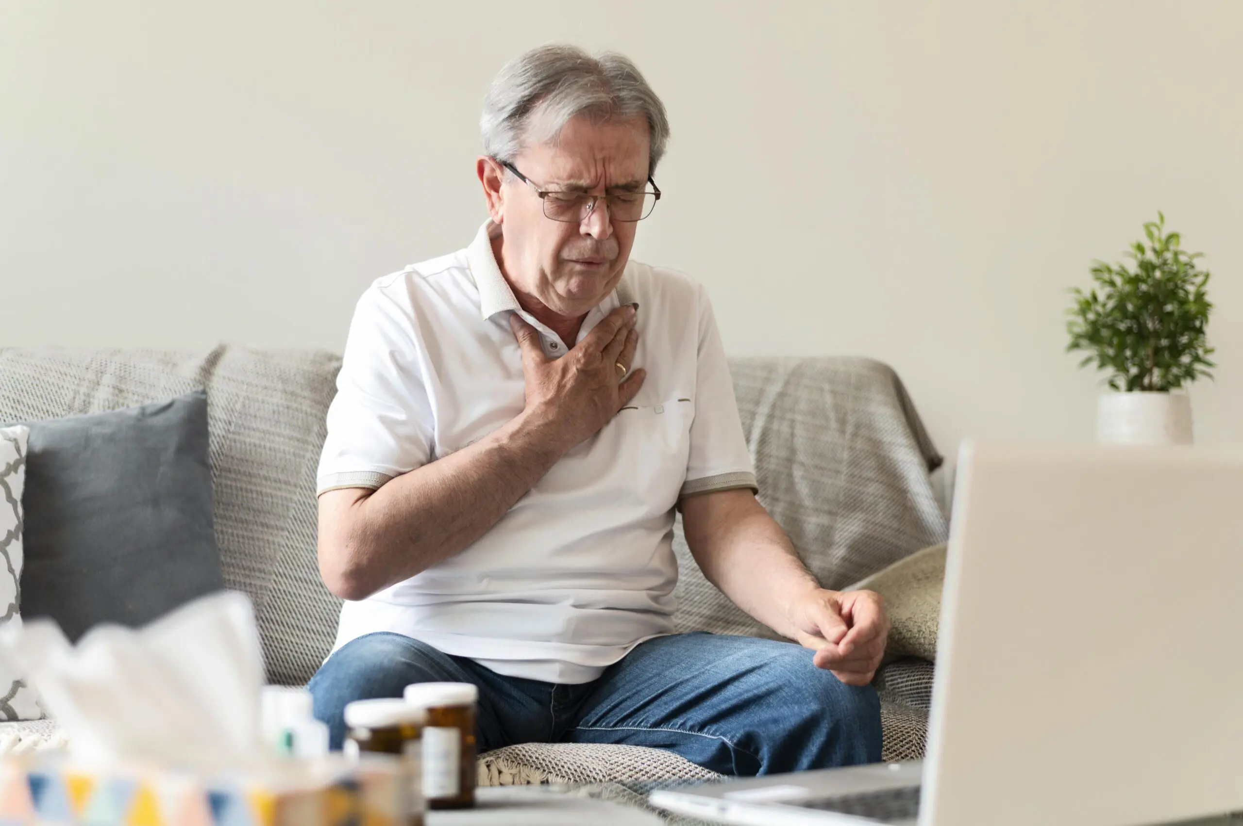 A man experiencing chest pain