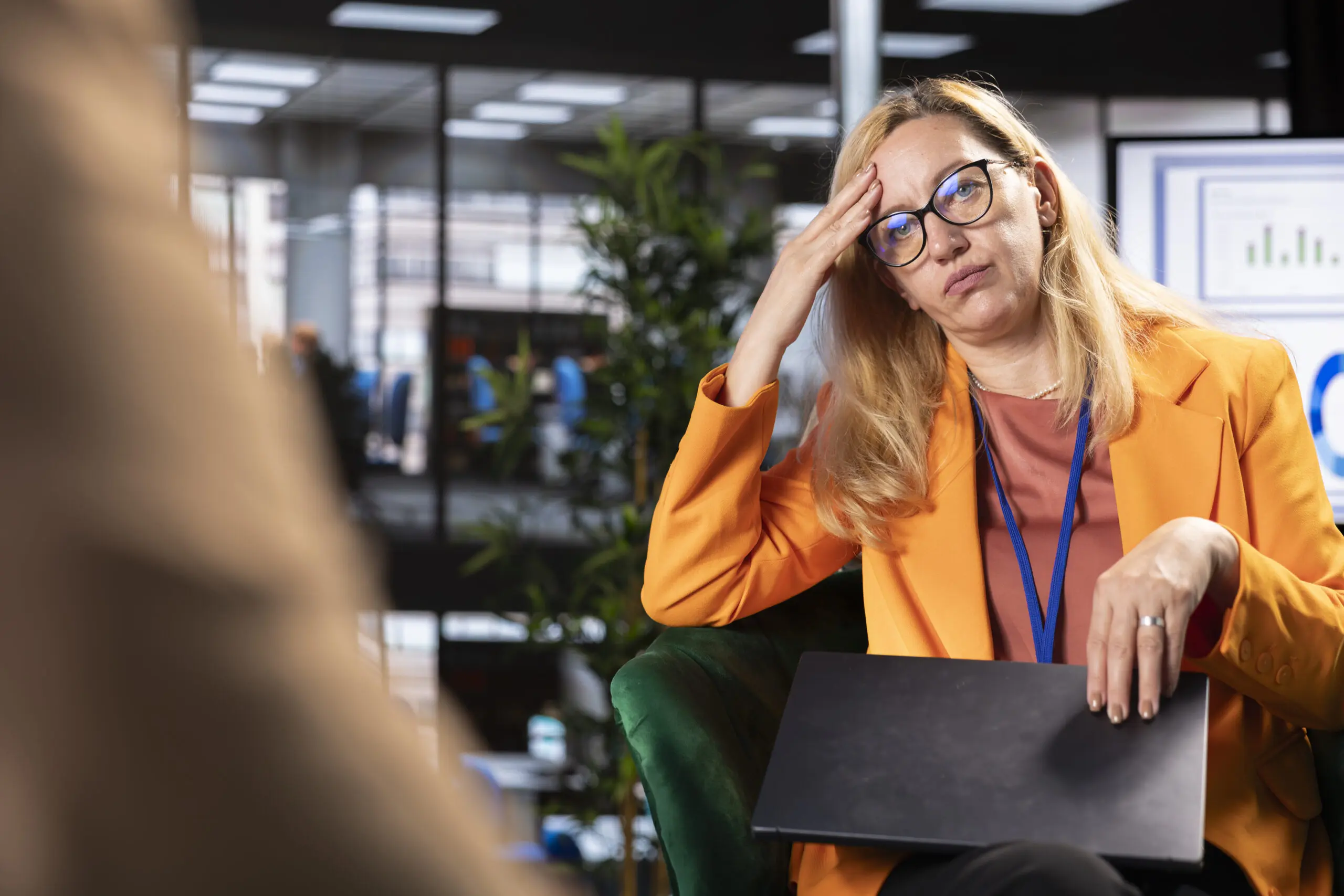 female worker suffering from burnout due to boundaries not existing