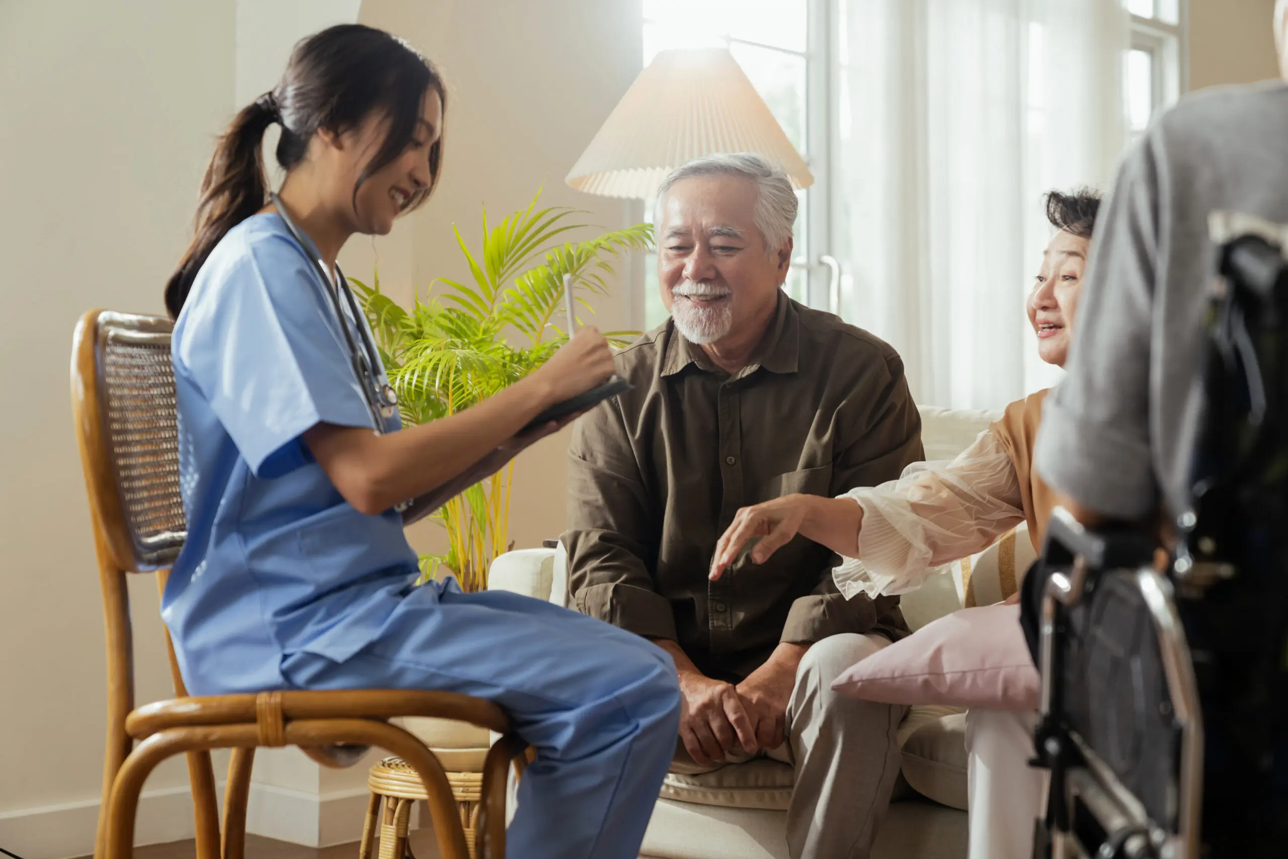 care worker having to look after multiple patients at once