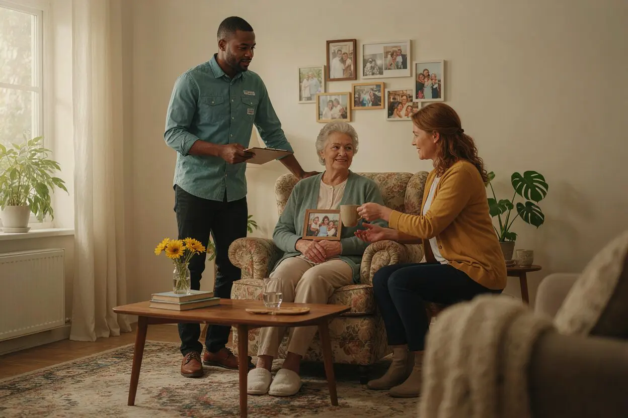 support workers caring for elderly woman in her own home
