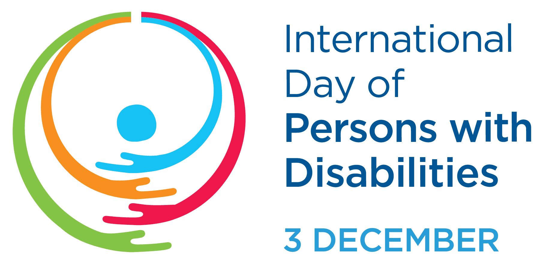 An image of four stylised arms, next to the text 'Internations day of persons with disabilities, 3 December'